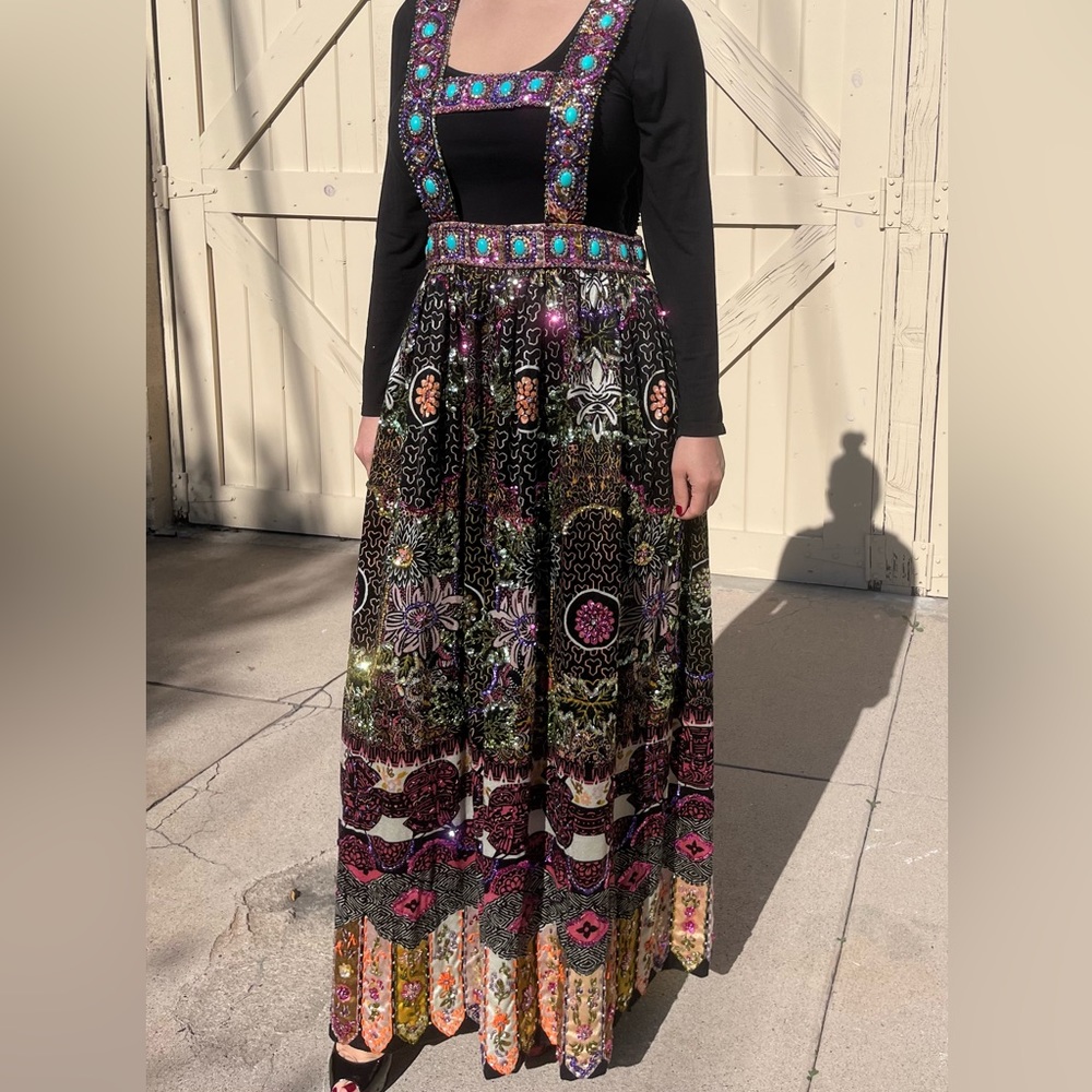 RETRO VINTAGE EMBELLISHED FLORAL / TIKI OVERALL DRESS BY SAKS FIFTH AVENUE